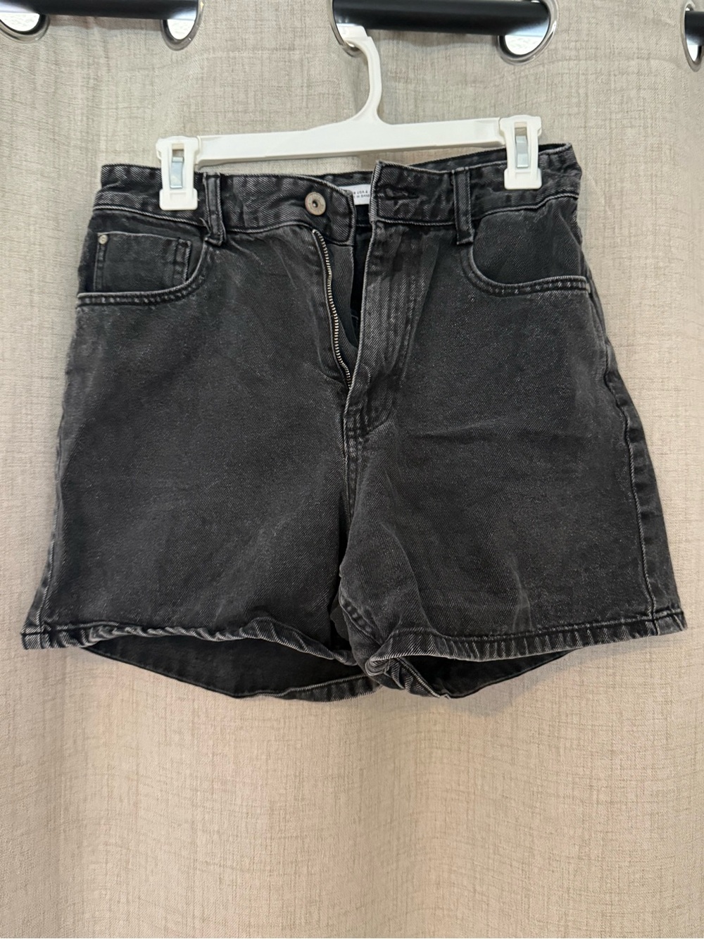 Zara High-Waist Washed Black Denim Shorts